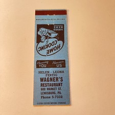 Wagner's Restaurant Leona Fertig Lewistown PA Vintage Matchbook Cover 4MB108-1 picture