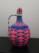 VTG Mid Century Viresa Spain Scoubidou Woven Plastic Demijohn Wine Jug CAP picture