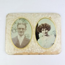 Antique 1900s 1920s Couple Portrait Photograph Mother Of Pearl Framed picture