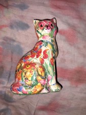 Vintage 1980 Linda Edgington Decoupage Ceramic Cat Figirine With Label picture