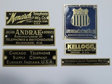 Antique telephone nameplate Kellogg,Chicago T, Julius Andrae,Monarch + Others picture