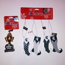 Set of 5 Spartans Christmas Ornaments Michigan State MSU Stocking Trophy Shape picture