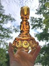 Vintage L E Smith Amber Moon And Stars Candle Stick Holder 6.25