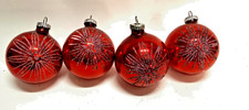 4 Vintage West Germany  red Glass Ornaments Mica  Starburst picture
