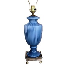 Vintage Paul Hanson French Blue White Marble Opaline Glass Lamp Traditional picture