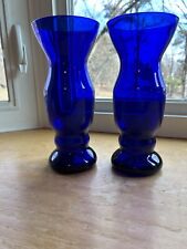 Vase Set Of 2 Cobalt Blue Hand Blown Glass Made In Poland 9” Tall W/ Tags picture