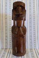 Vintage Wooden Moai Statue Easter Island Hand Carved Tiki Totem Heavy Wood 9.75