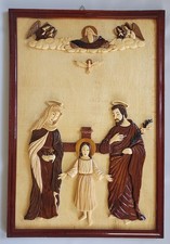 Framed Wooden Bas-Relief Holy Family Trinity God Father Dove Wall Art picture