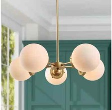 Uolfin Modern Globe Chandelier Gold Sputnik Chandelier with Frosted Glass Shades picture
