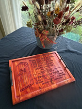 Religious & Inspirational Text Wood serving tray w/ Handles, Medium Brown picture