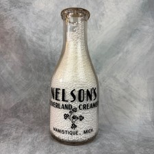 Vintage Nelson's Cloverland Creamery Milk Bottle Manistique Michigan Pyroglaze picture