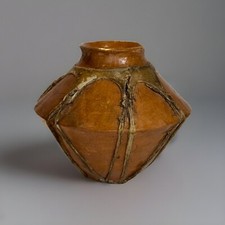 Vintage Antique Tarahumara Indian Clay Pot Vessel Rawhide Wrapped Pottery picture