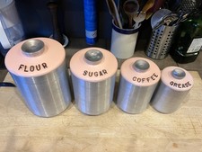Rare Vintage Kromex Spun Aluminum 4-Piece MCM Kitchen Containers  Pink Lids 1955 picture