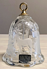 VTG Mikasa Winter Dreams Crystal Bell With Angel Tree & Reindeer 4.5 Inch Tall picture