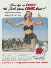 1949 Lucky Strike Cigarettes Polka Dot Bikini Splash Beach Vintage Print Ad SP13 picture