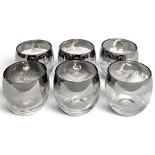 VTG Set Of 6 MCM Silver Ombre & Clear Round Highball Glasses 3.25' picture
