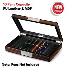 Elegant Wood Fountain Pens Display Case Storage Glass Box Home Office Desk Gift picture