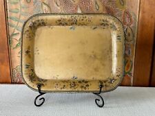 Antique Primitive Hand Painted Decorative Yellow Tole Tinware Toleware Tray picture