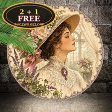Victorian Lady Portrait Charming Round Metal Tin Sign 8x8 picture