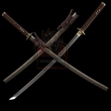 Japanese Samurai Katana Clay Tempered L6 Steel Blade Sword Full Tang Brass Tsuba picture