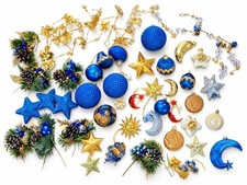 Vintage Huge Lot Celestial Moon, Sun Ornaments, Garland & Picks Blue & Gold HTF picture