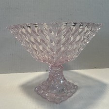 Vintage Etched Glass Diamond Weave Pedestal/compote Dish - Light Pink 7” Tall picture