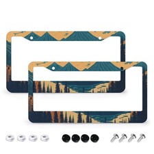 Mountains Forest License Plate Frames - 2 Pcs Set 2 Holes Metal Aluminum Auto... picture