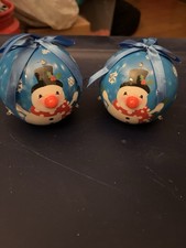 Set of 2 Vint Woolworths Christmas Tree Light Up Ornaments Snowman & Santa picture