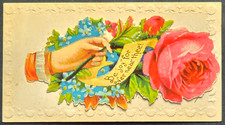 Victorian Embossed Scrap Card Hand with Flowers Be Joy for Ever Near Thee ca1890 picture