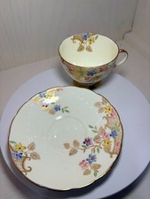 VTG Foley Bone China Teacup Saucer England Floral Gold Gilt Pedestal Foot V2170 picture