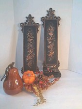 Vtg Pair Coppercraft Guild Syroco Wall Plaques; MCM Fruit/Floral 3D; Stamped picture
