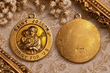 Saint Joseph Pray For Us Gold Tone Medal Pendant Charm - Christianity picture
