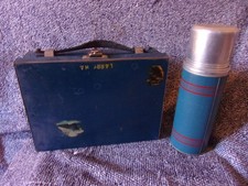 Old Vintage Blue Tin Metal Lunchbox with Blue Keapsit B2133 Thermos Made in USA picture