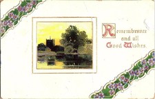 1914 Bayside CA Postcard Remembrance & Good Wishes Embossed Purple Flowers picture