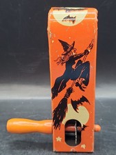 Vintage U.S. Toy Co. Halloween Noise Maker Rachet Handle WORKS Witches & Bats  picture