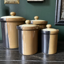 Vntg Y2K  Sango Gold Dust Black Canister Set 4 Pc Ceramic Nesting Kitchen Jars picture