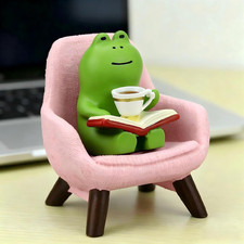 Reading Frog Figurine with Mini Pink Chair, 1.4 In picture