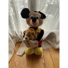 Vintage Disneyland Disney Mickey Mouse Stuffed Doll Holding Teddy Bear 16in. picture
