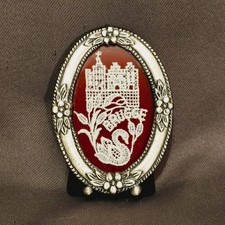 Vintage Brugge Belgium Handmade Lace Travel Souvenir Ornate Frame Red Velvet picture