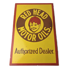 Vintage Red Head Gasoline Sign - Gasoline Pump Authorized Dealer Porcelain Sign picture