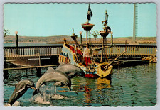 c1980s Sea World's Treasure Island Dolphins Jumping Spanish Galleon Postcard picture