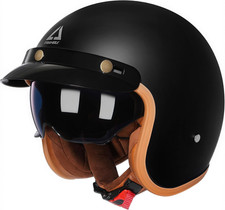 3/4 Open Face Motorcycle Helmet, DOT Approved Retro Half Helmet with Sun Visor f picture