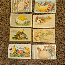 Antique Easter Lot Of 8 Postcards 1907-1915  Rabbits Chicks Eggs picture