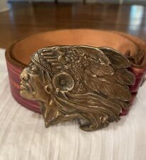 Bergamot Brass Works Indian Chief Bust Buckle with Leather Belt 44 Men’s picture