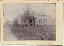 VINTAGE PHOTO-Early Family Outside of House Enjoy Weather Sepia Cabinet Photo picture