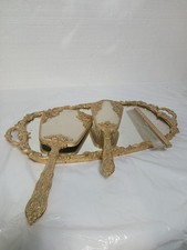 Vintage Italian Gold Dresser set /Mirror Tray/ 24kt Plated/brush/hand mirror picture