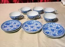 Vtg Japanese Eggshell Phoenix Bird Porcelain Blue White 1920s Rare 12 Piece Set picture