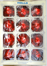 Vtg Box Larger Shiny Bright Red Glass Christmas Ornaments Holly 12pc 2-5/8