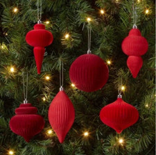 Target Wondershop Red Flocked Velvet Finial Christmas Ornaments 6 Piece picture