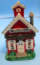 HANDPAINTED MINIATURE CHINA BOX W/ SURPRISE INSIDE-RED SCHOOL HOUSE -1990'S NEW picture